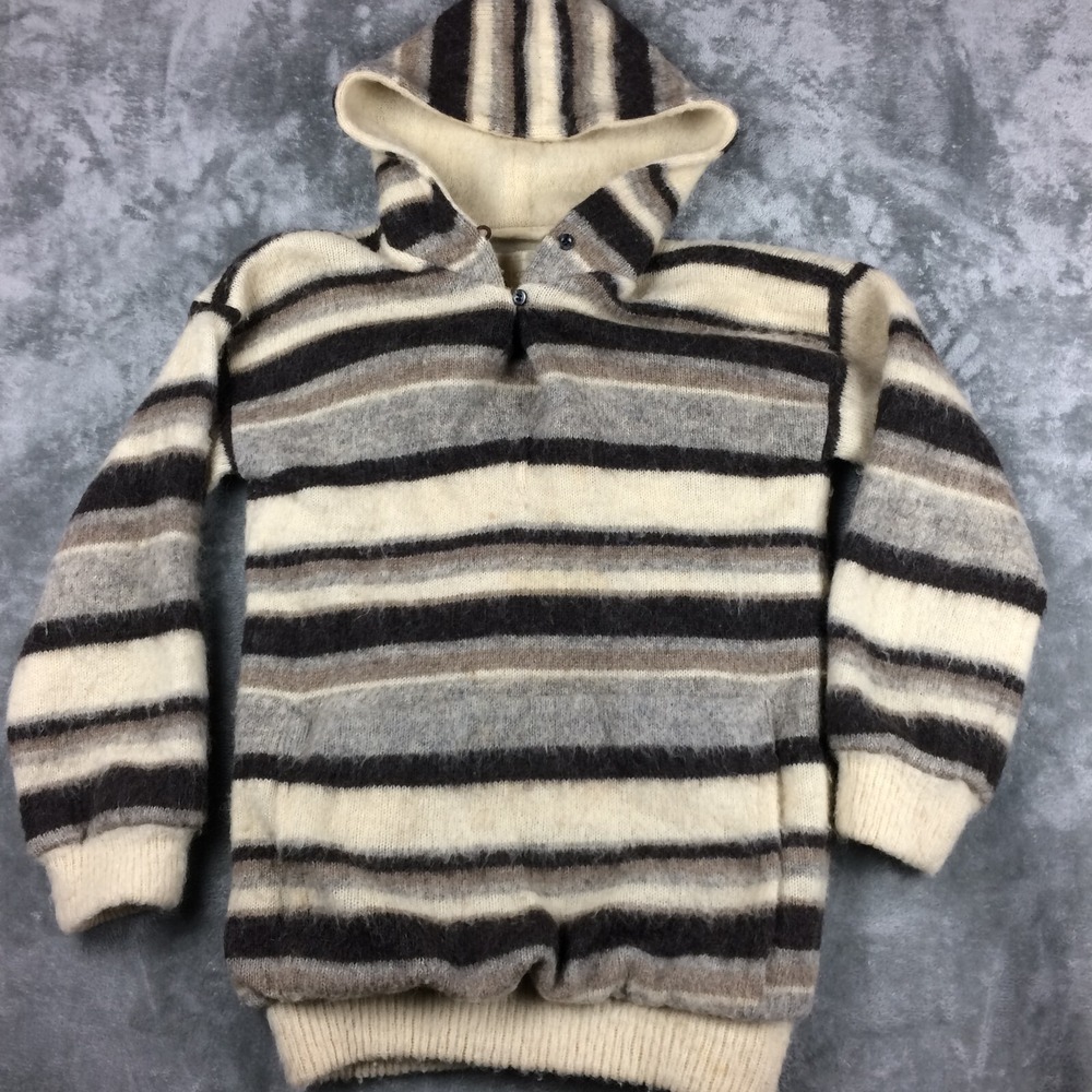 Alafoss Sweater Womens Large Ice Wool Iceland Hooded Lined Iceland Stripes READ